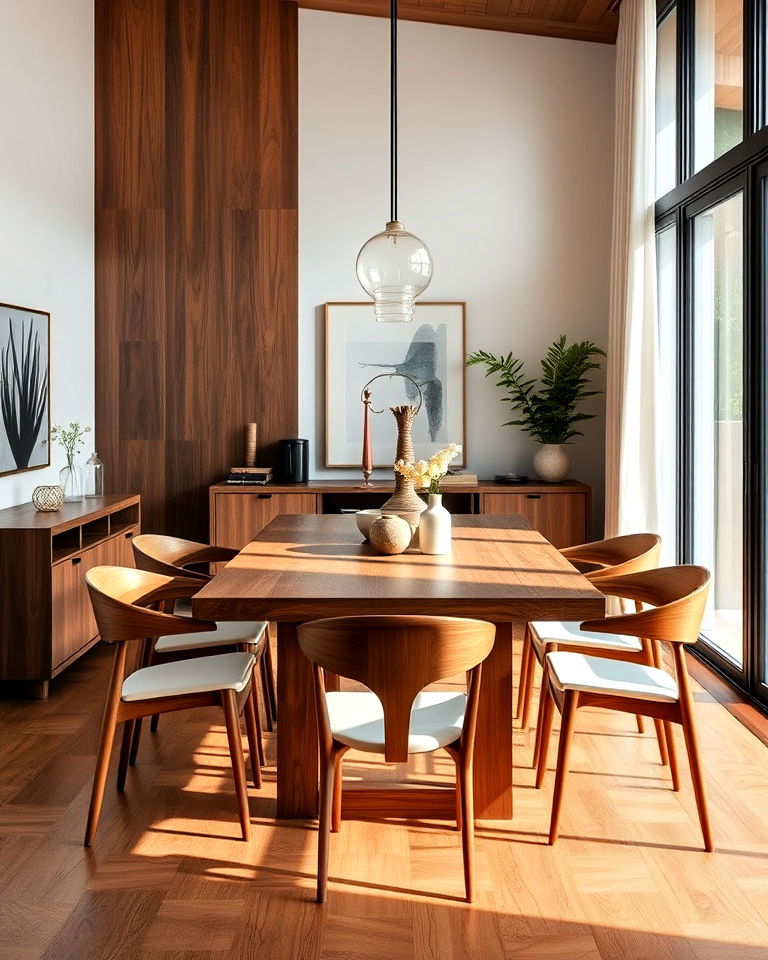 warm wood tones in dining room