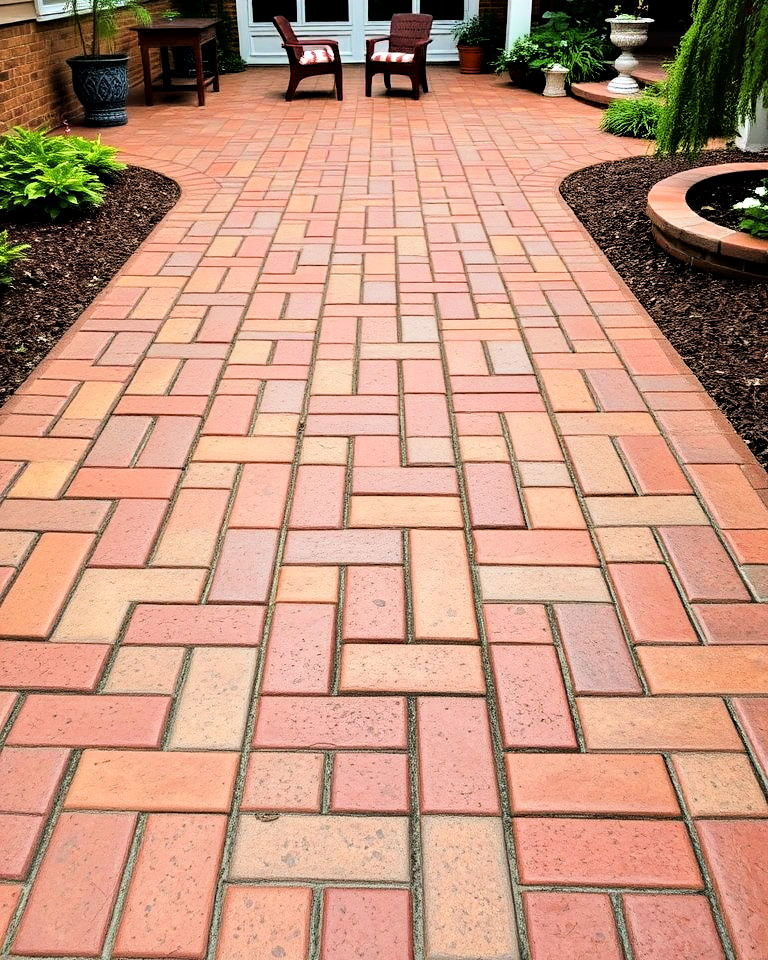 weathered brick path concrete patio