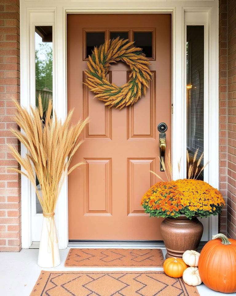 wheat sheaves front door fall decor idea