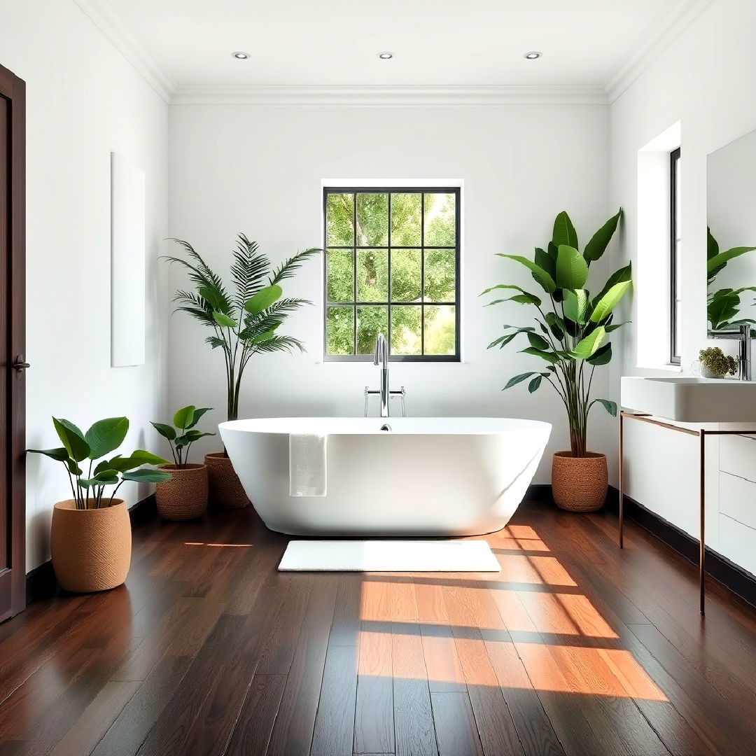 white bathtub and green plants for relaxation