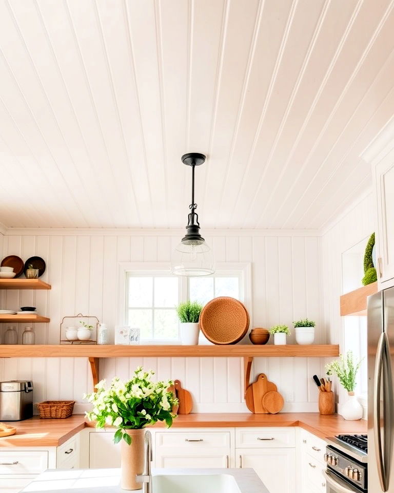 white beadboard ceiling
