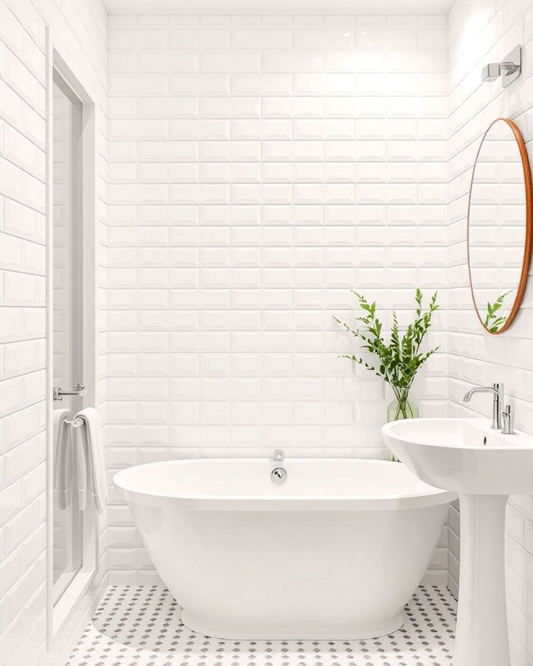 white beveled edge tiles bathroom for subtle detail