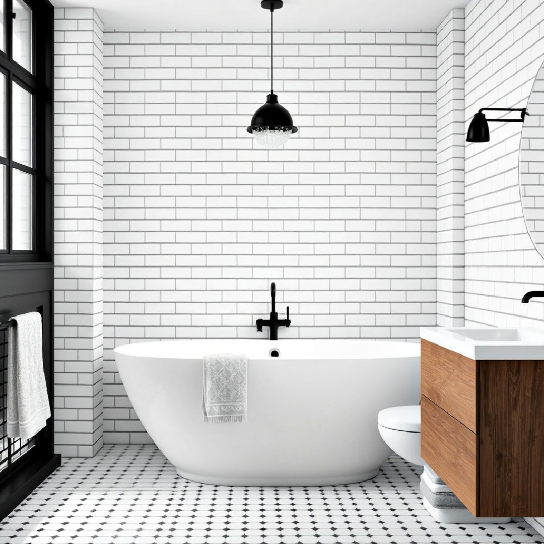 white brick bathroom tiles with grey grout