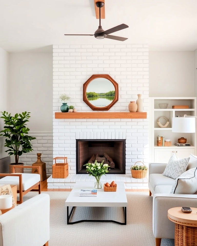 white brick fireplace for a fresh look