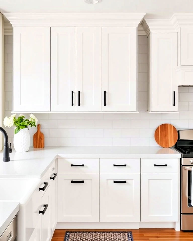 white cabinets with black hardware