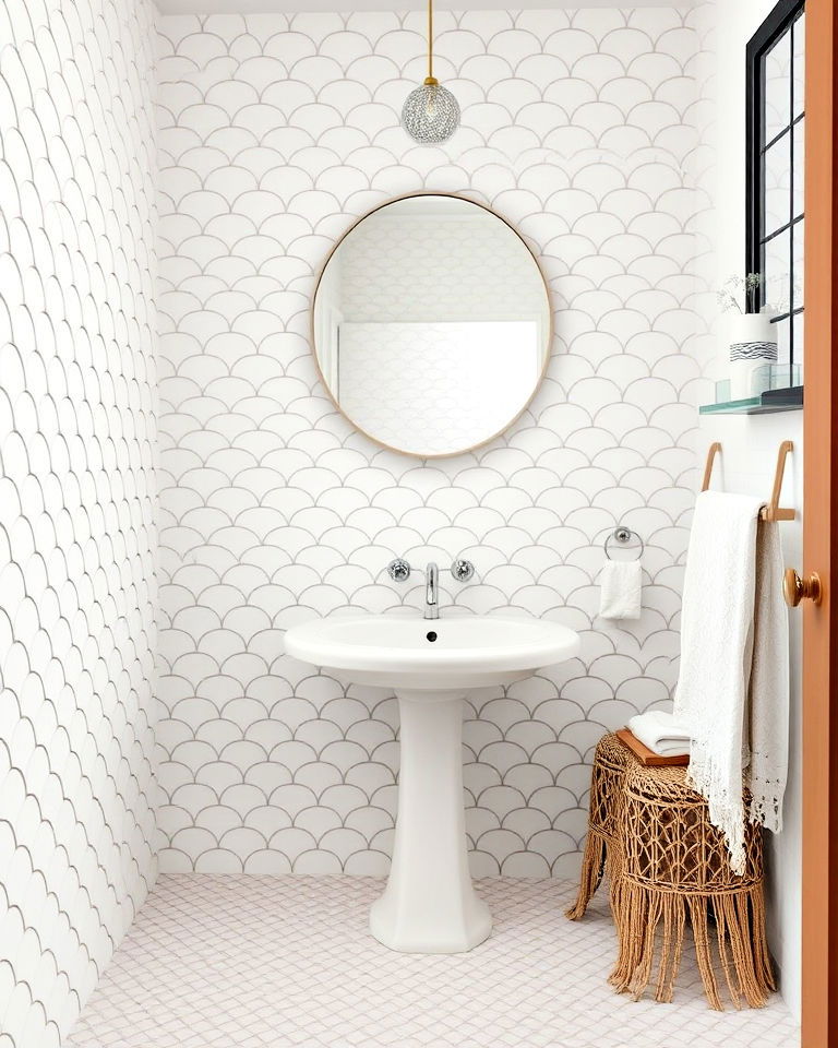 white fish scale tiles bathroom for a unique design