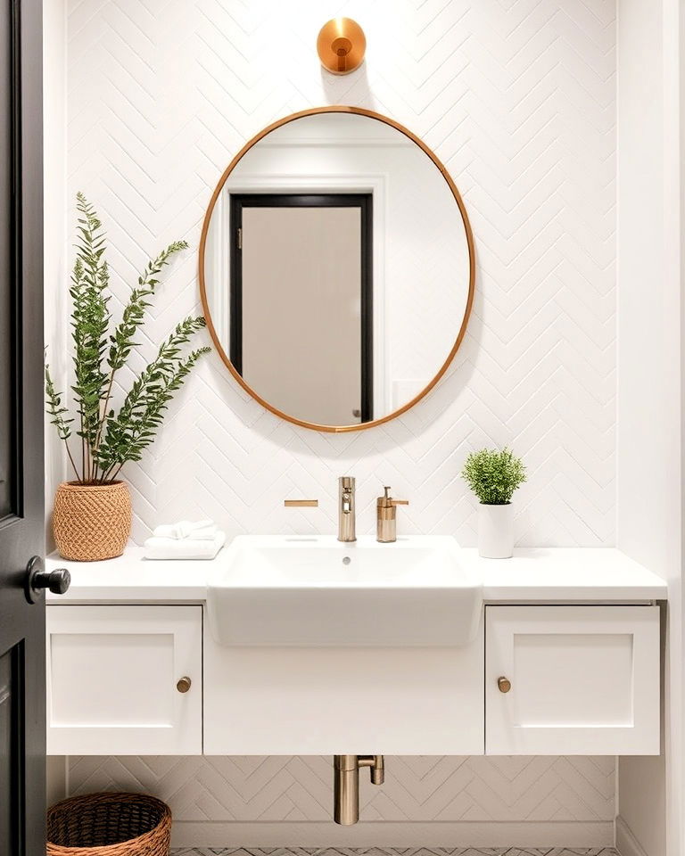white herringbone bathroom tiles for visual interest