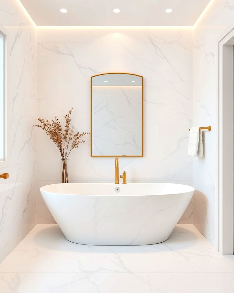 white marble look tiles for luxury bathroom