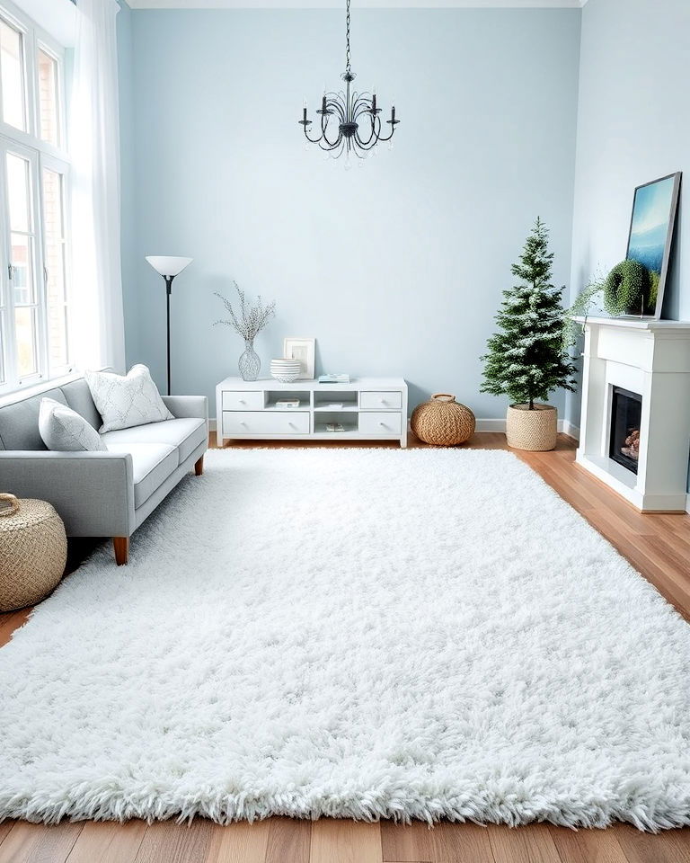 white or light blue rug