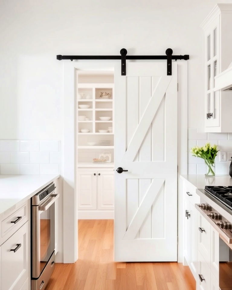 white pantry doors with sliding barn style