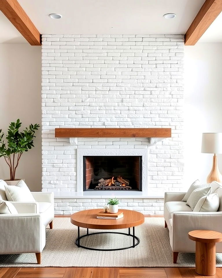 white stacked stone fireplace