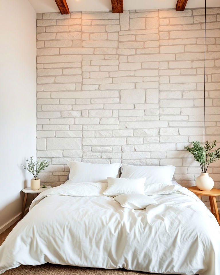 white stone wall for a tranquil bedroom retreat