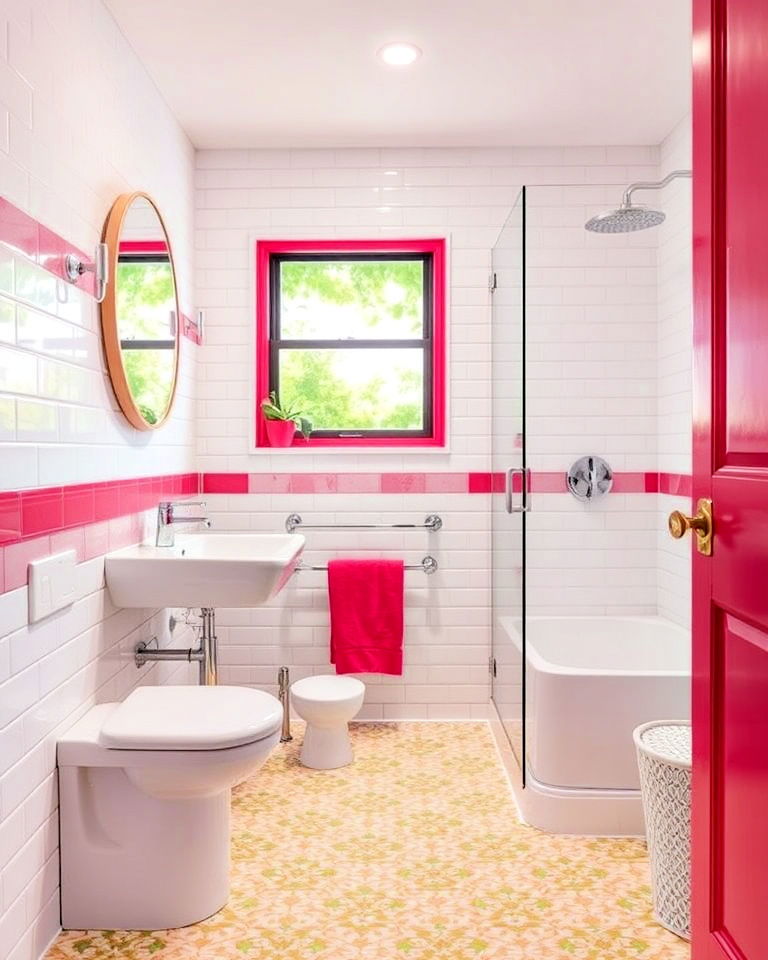 white tiles with a pop of color for a fun accent