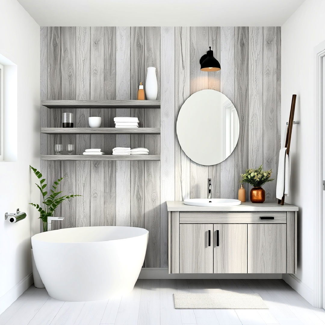 white walls with grey wood accents to add texture