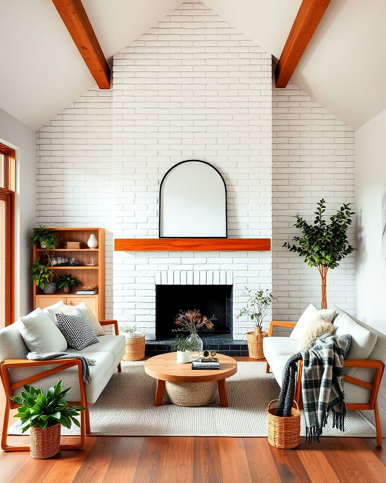 whitewashed brick accent wall