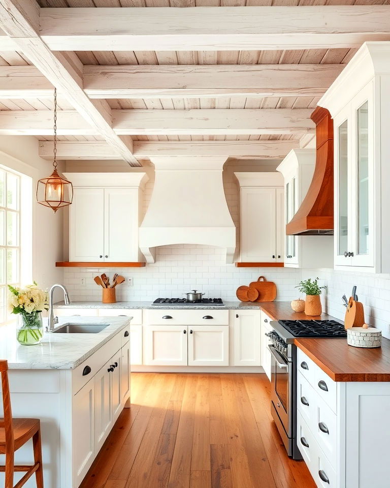 whitewashed ceiling beams