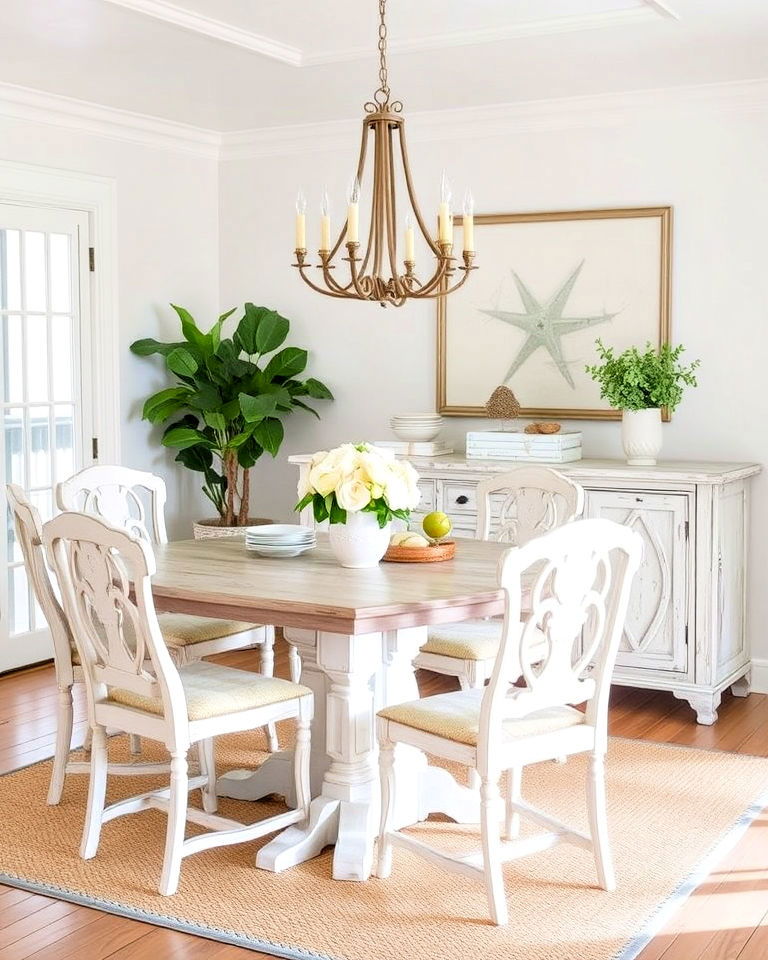 whitewashed furniture for a coastal themed dining room