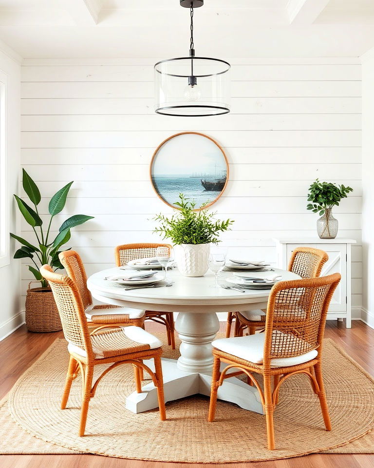 whitewashed shiplap for a coastal dining room