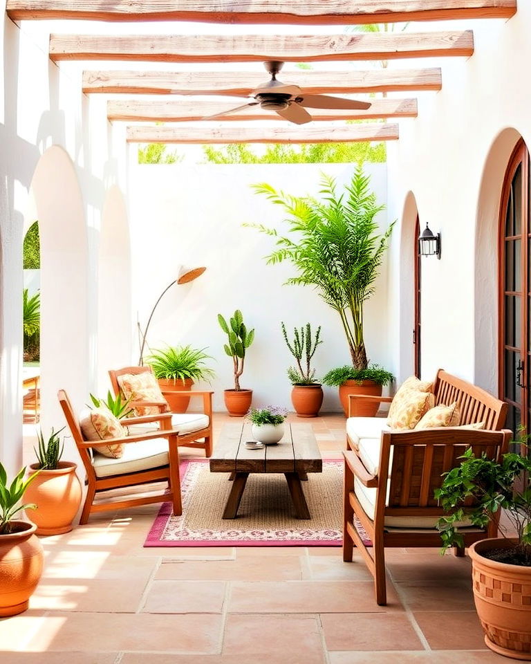 whitewashed walls spanish style patio