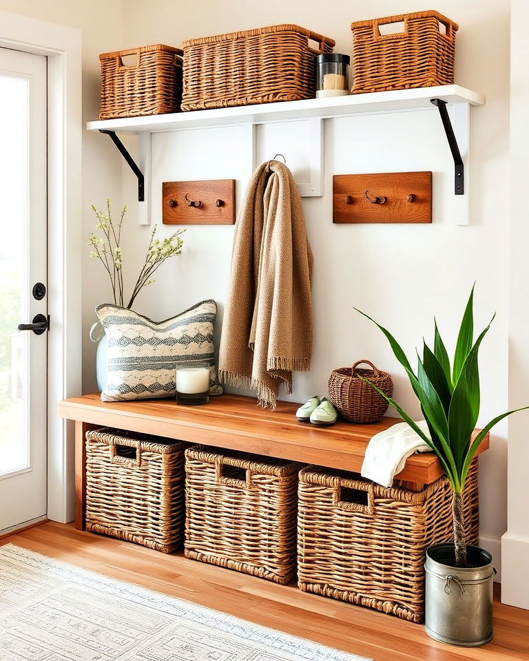 wicker baskets for stylish storage entryway