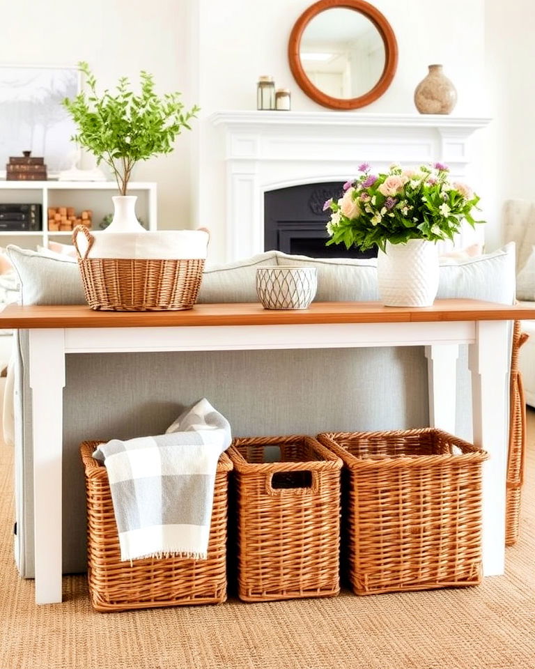 wicker baskets to store blanket