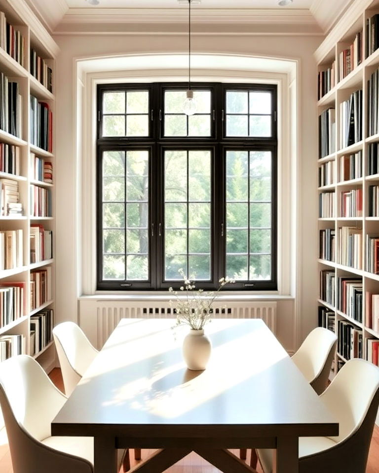 window facing library dining combo