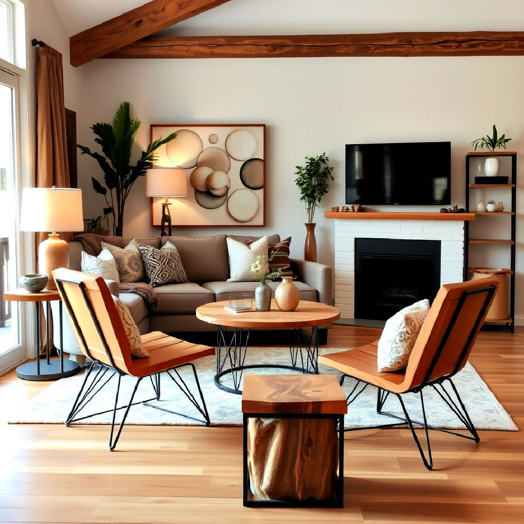 wood and metal fusion furniture for living room