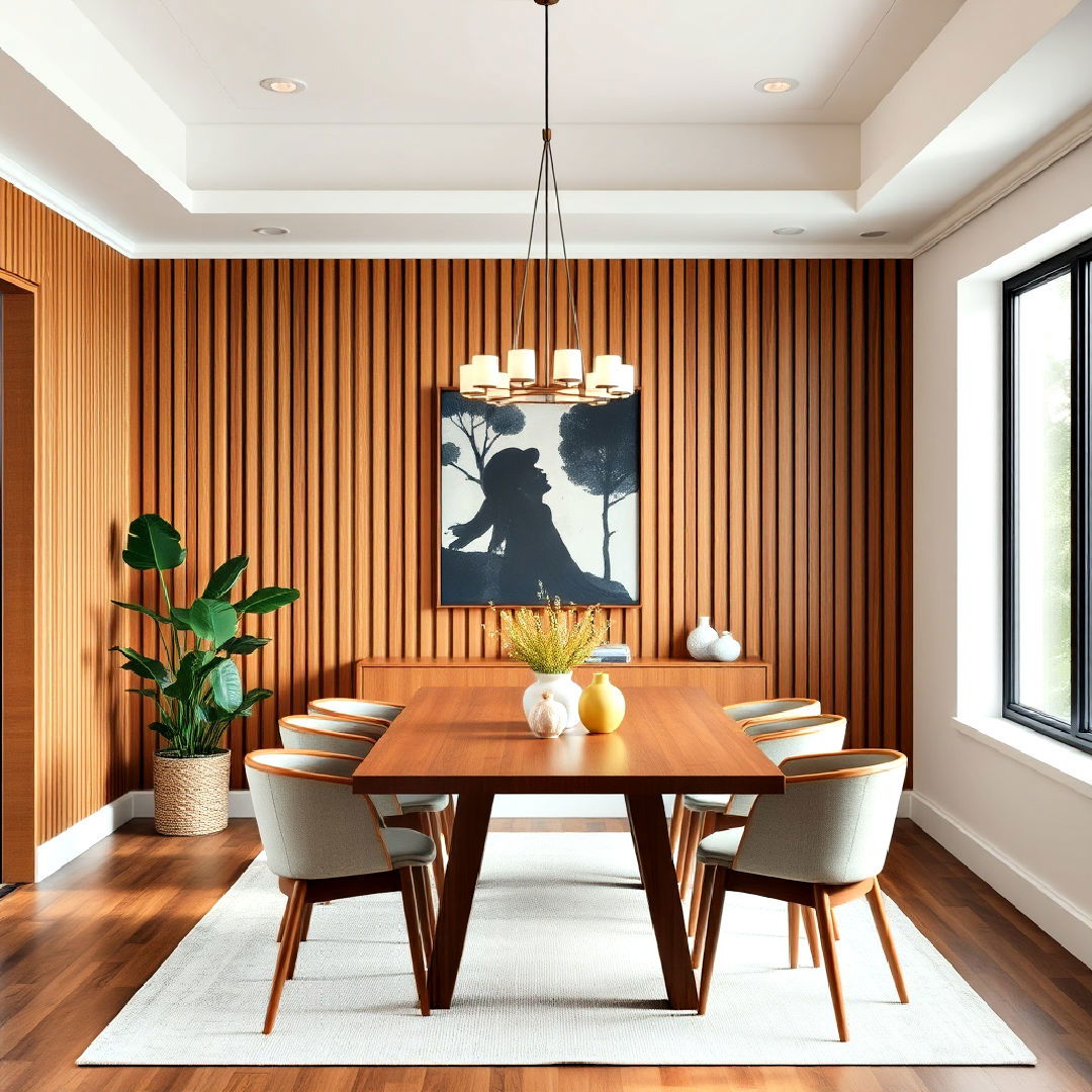 wood slats dining room wall paneling