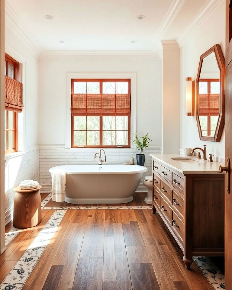 wood with stone inlays for a luxurious bathroom