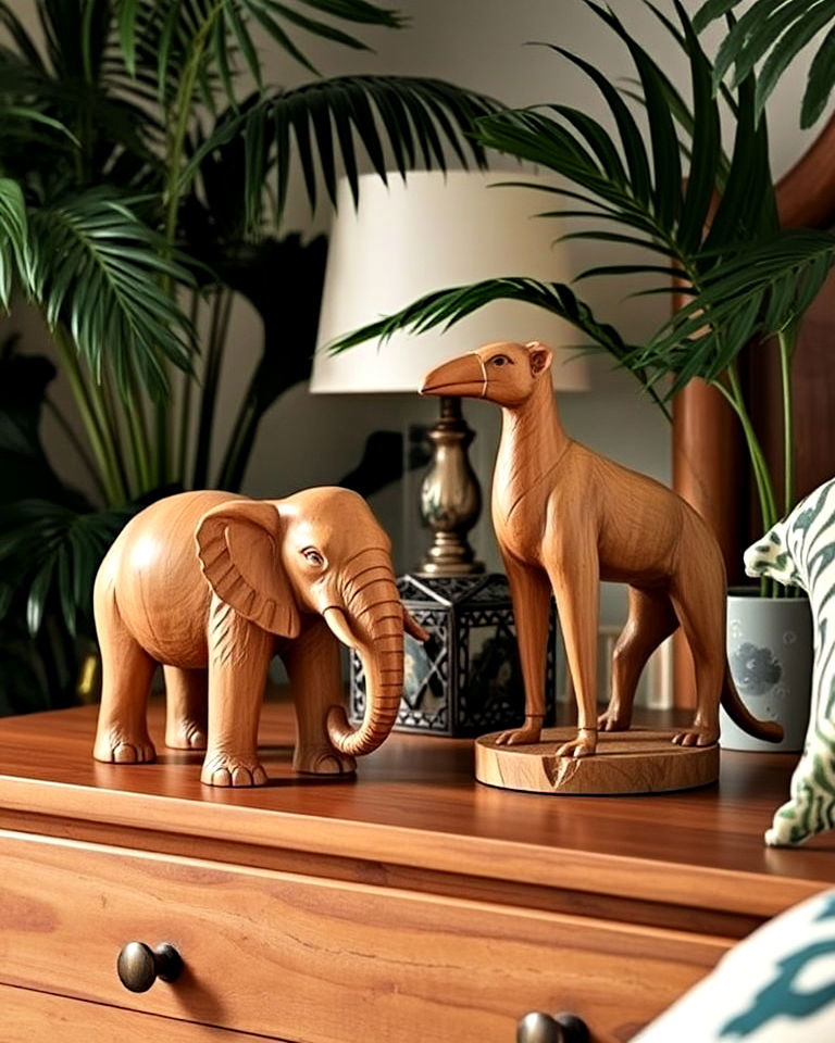 wooden animal sculptures