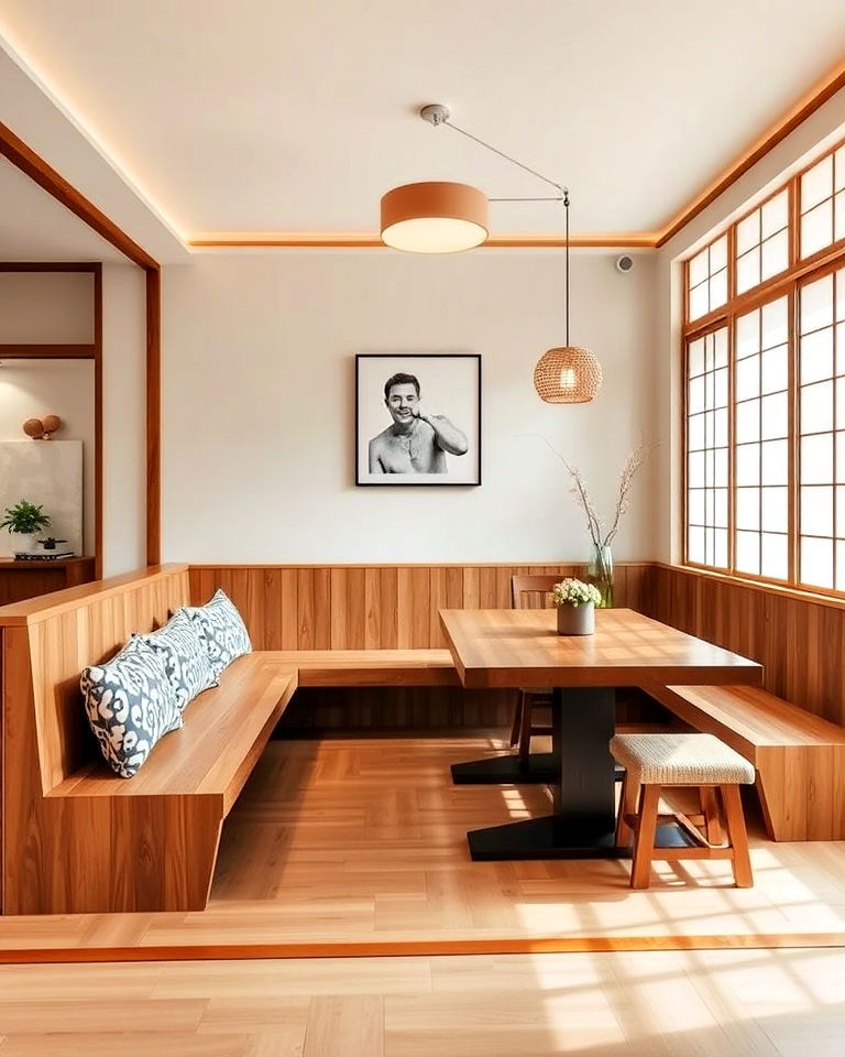 wooden bench seating for a japanese dining room