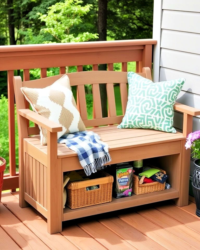 wooden bench with built in storage