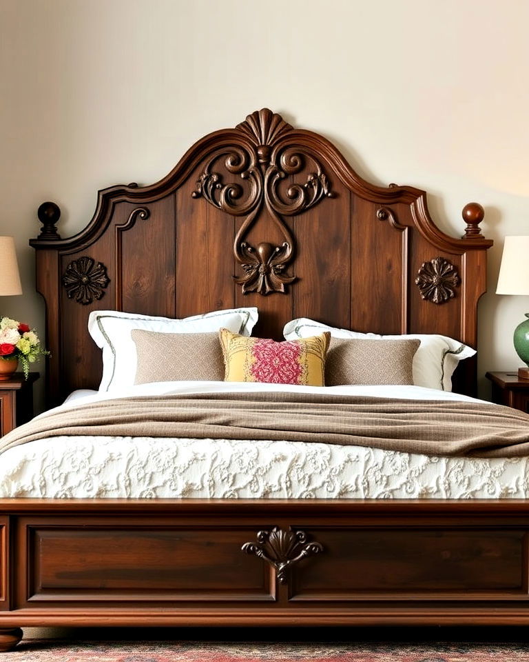 wooden headboard for vintage bedroom