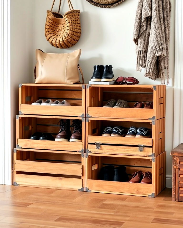 wooden shoe crates for storage