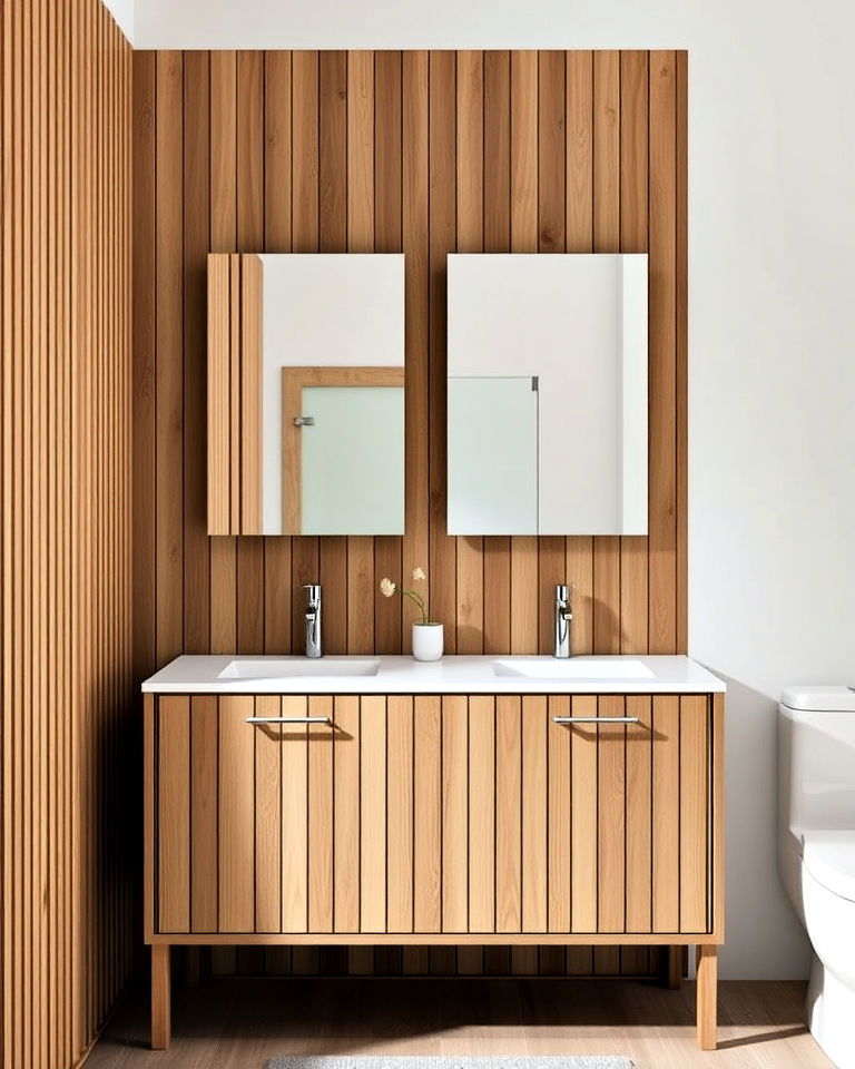 wooden slat vanities for a textured look