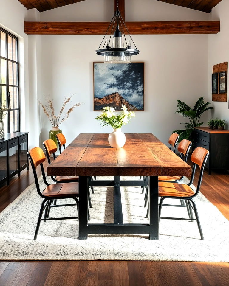 wooden table with metal accents