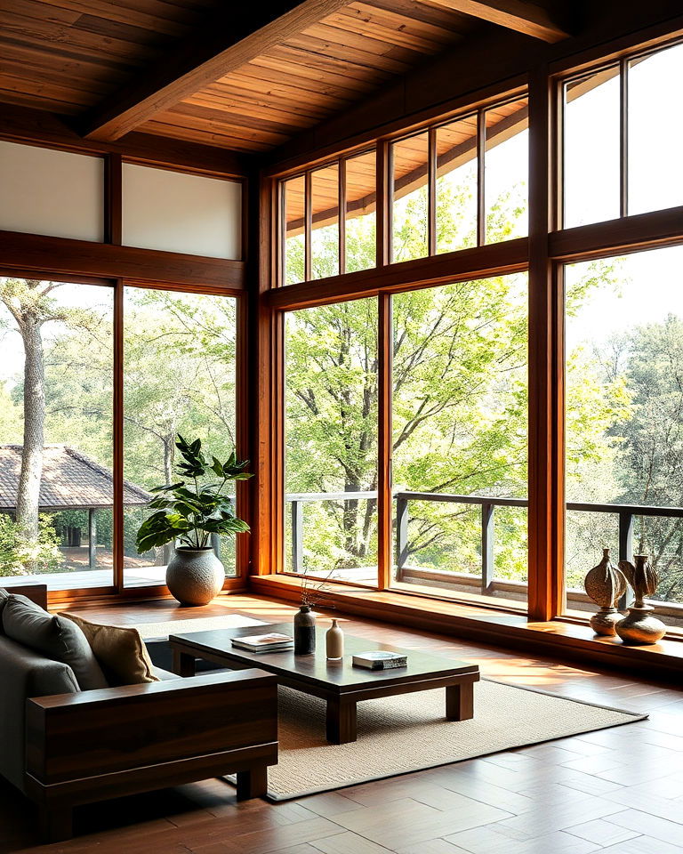 wooden window frames to highlight natural materials wooden window frames to highlight natural materials