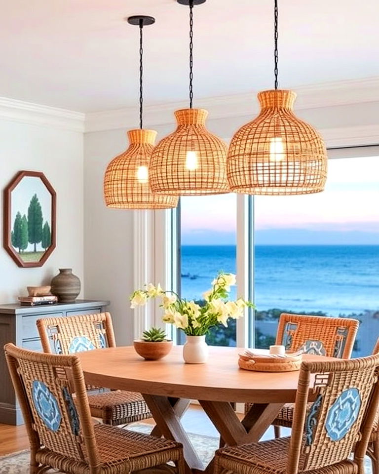 woven pendant lights for coastal dining room