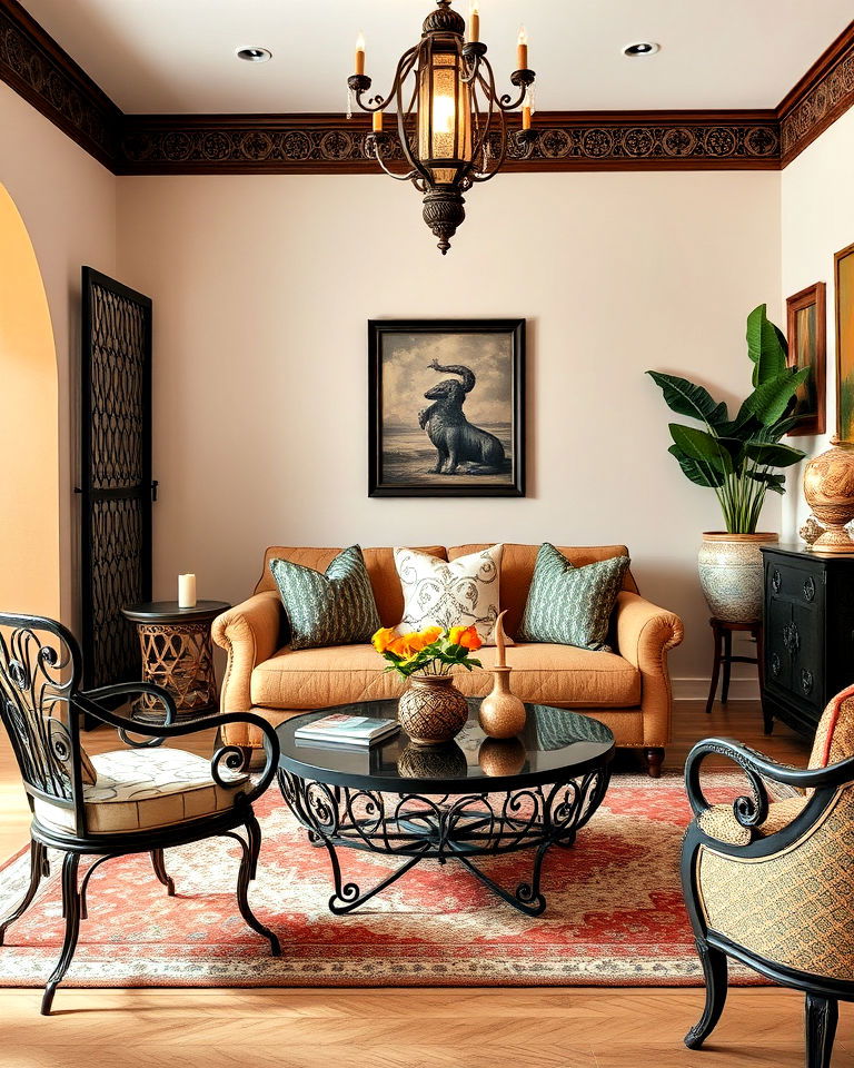 wrought iron furniture in living room