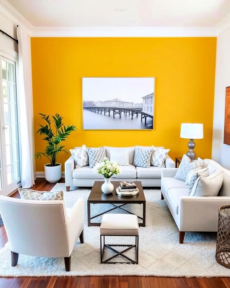 yellow accent wall in living room