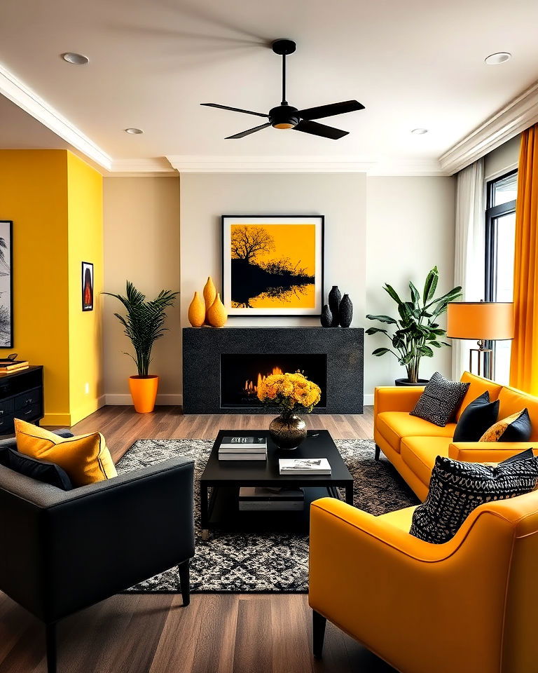 yellow and black contrast living room