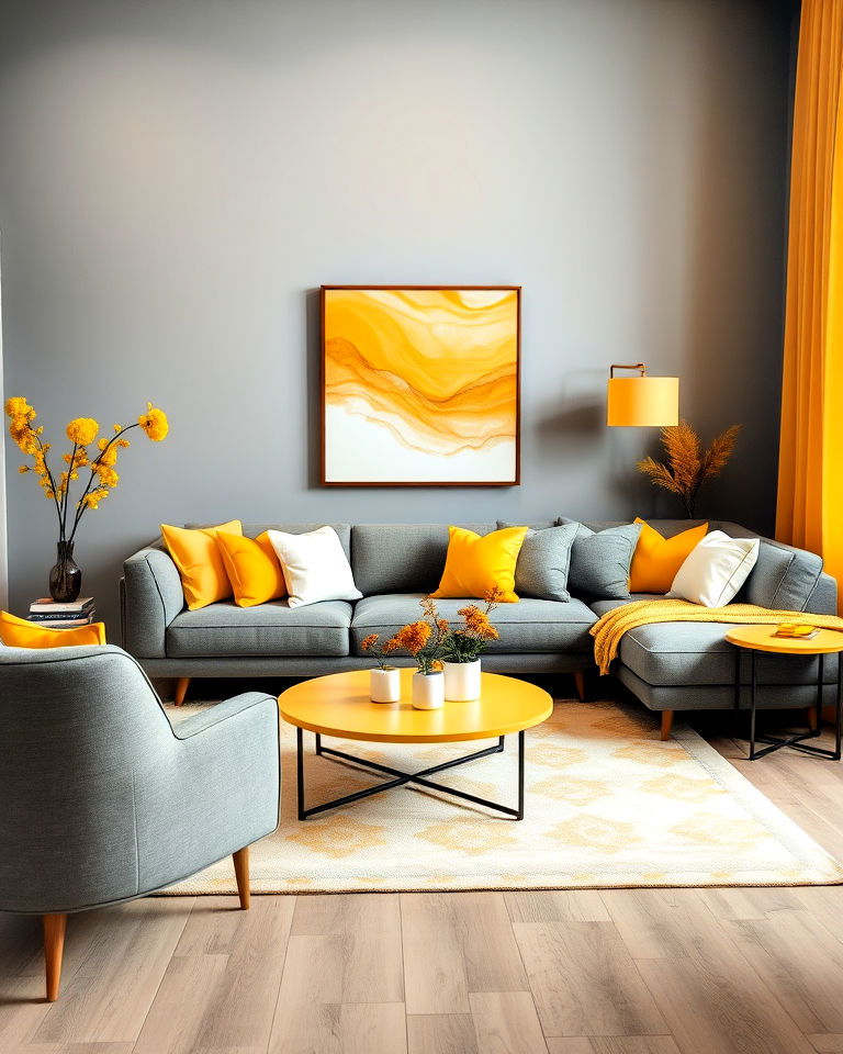 yellow and gray scheme living room