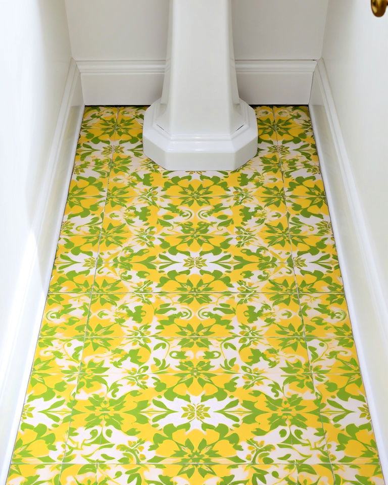 yellow and green floral tile patterns