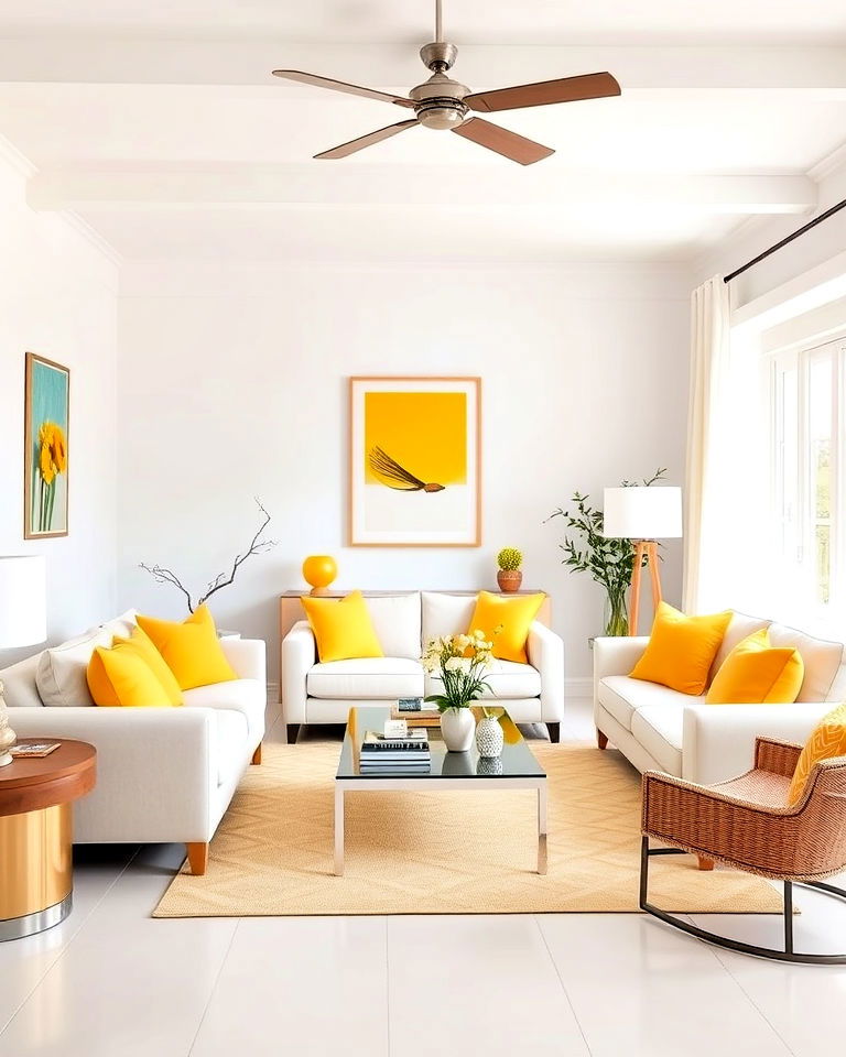 yellow and white scheme living room