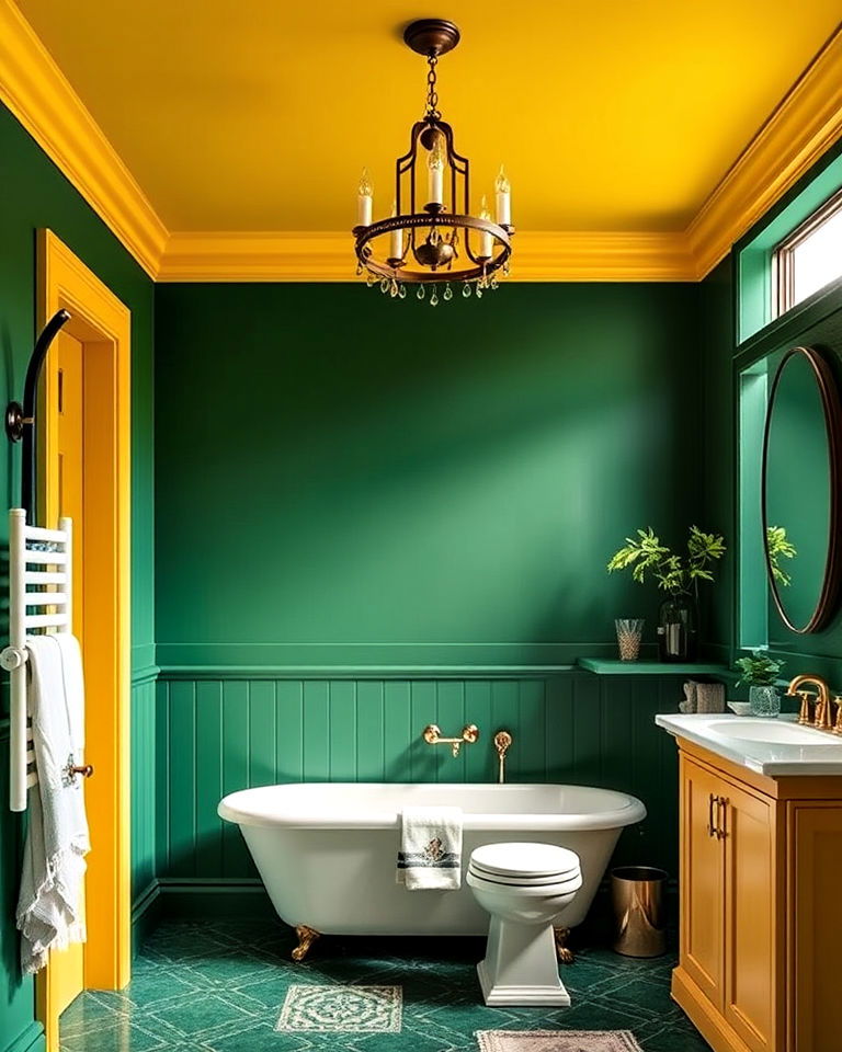 yellow ceiling with emerald green walls