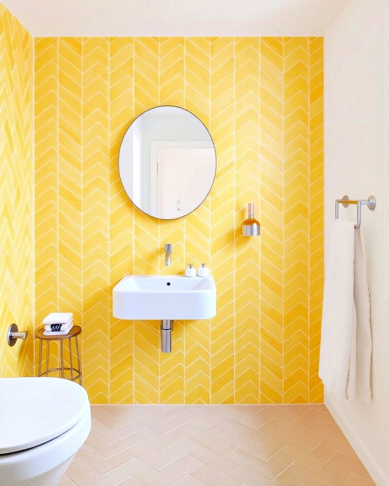 yellow herringbone tile pattern