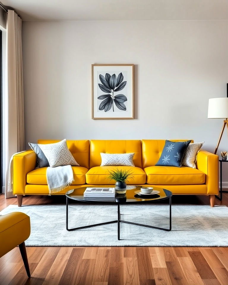 yellow leather sofa