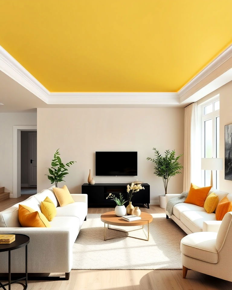 yellow living room ceiling
