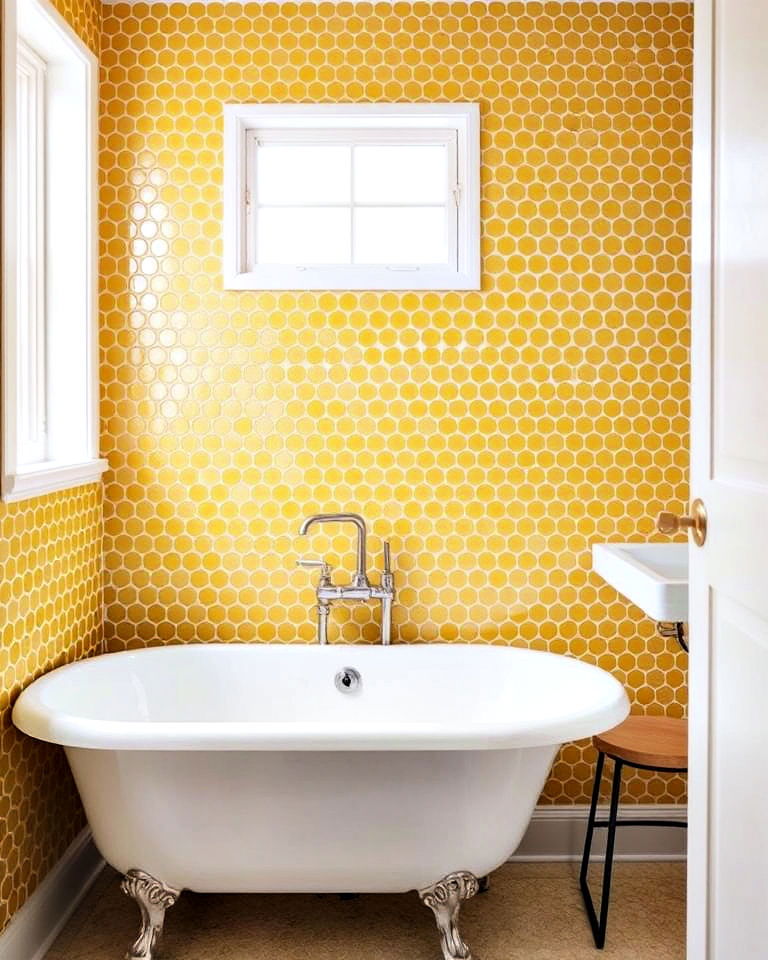 yellow penny tiles for bathroom