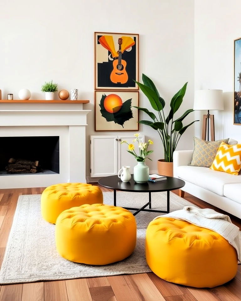 yellow poufs for living room